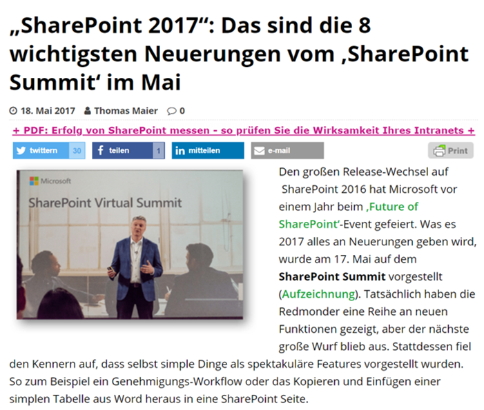 SharePoint360 – „SharePoint 2017“: Das sind die 8 wichtigsten Neuerungen vom ‚SharePoint Summit‘ im Mai