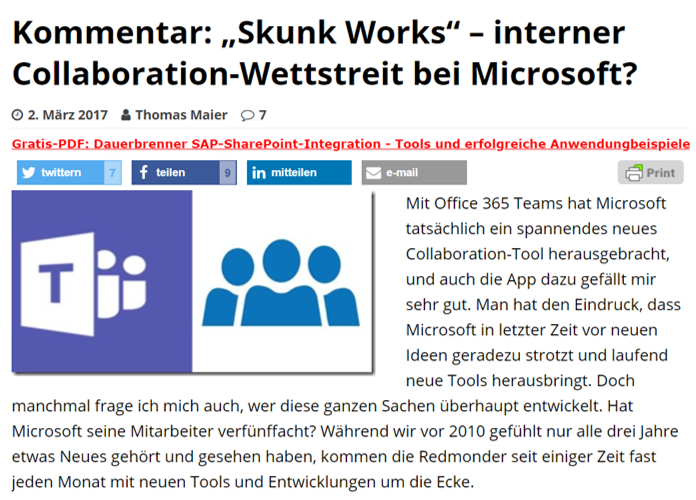 SharePoint360 – Kommentar: „Skunk Works“ – interner Collaboration-Wettstreit bei Microsoft?