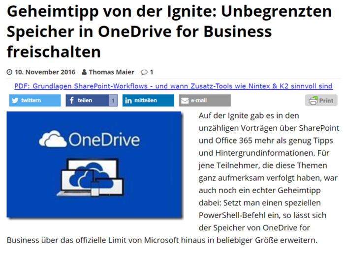 SharePoint360 – Geheimtipp von der Ignite: Unbegrenzten Speicher in OneDrive for Business freischalten