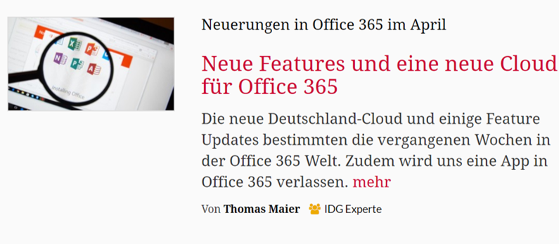 CIO – Neue Features und eine neue Cloud für Office 365