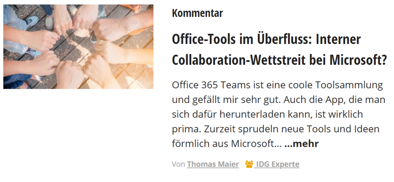 Computerwoche – Office-Tools im Überfluss: Interner Collaboration-Wettstreit bei Microsoft?